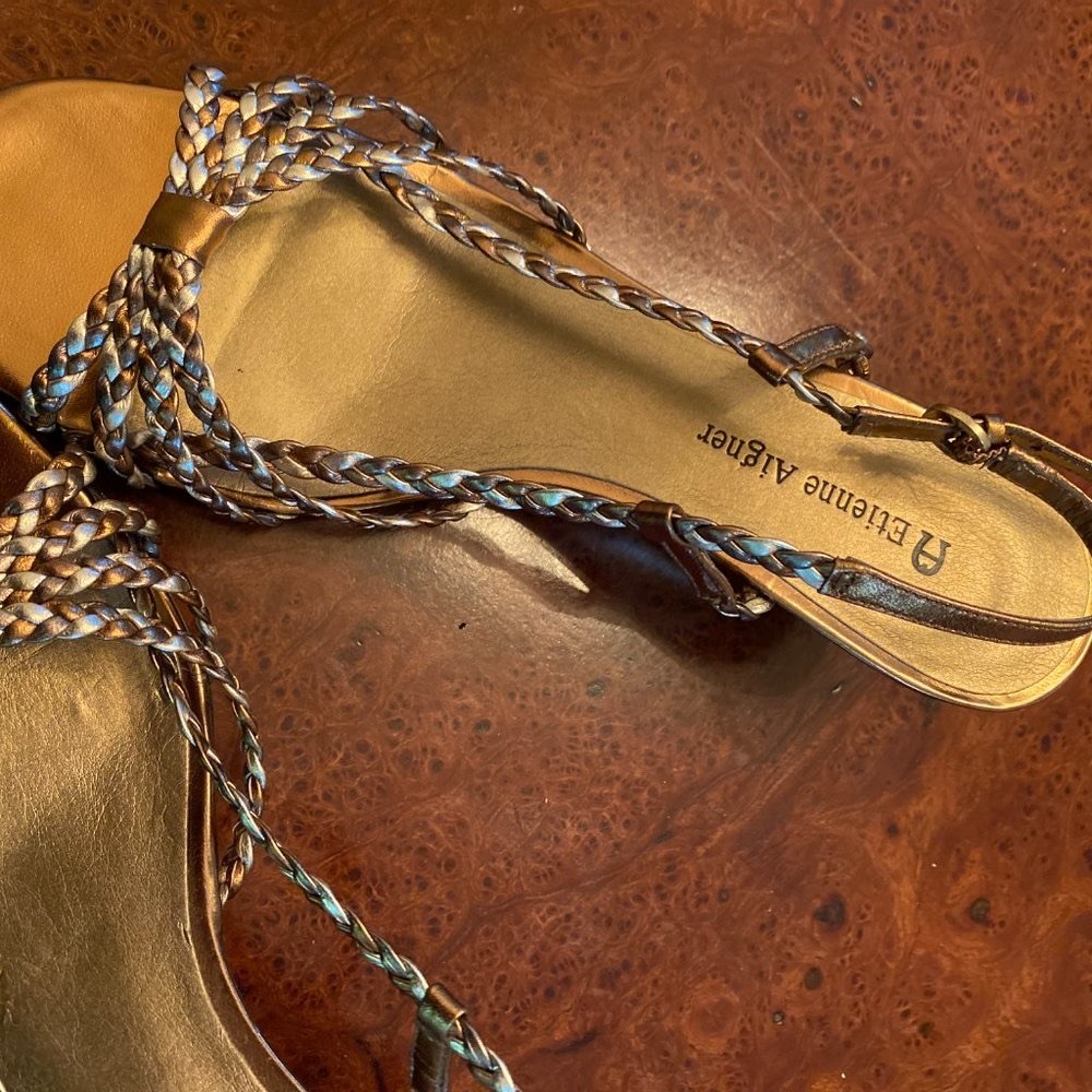 ETIENNE AIGNE  Metallic braided strappy mid-heel sandle - 6M